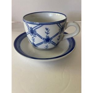 *Centrum Ceramics Soup Bowl And Saucer White With Blue Flowers/ China